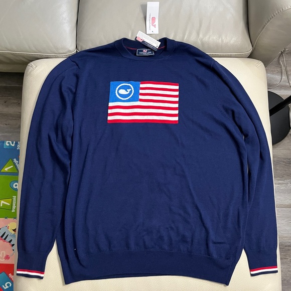 NWT - Vineyard Vines USA Flag Men’s Wool Blended Sweater - Size L - Picture 2 of 7
